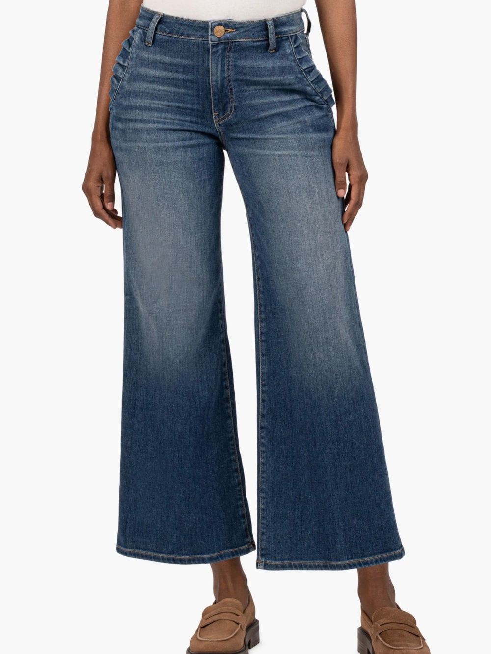 Kut from the Kloth Meg Ruffle Pocket High Rise Wide Leg Jeans size 8 NWTe